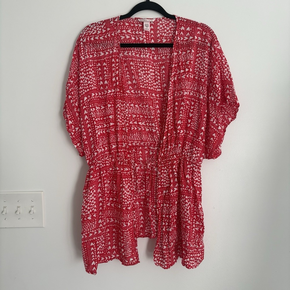 Victoria's Secret CoveUp One Size Red Heart Printed Short Sleeve Summer